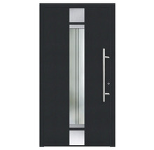 Porte d''entrée moderne avec insert en verre et poignée en acier inoxydable