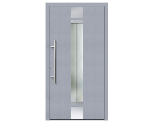 Porte d'entrée aluminium/PVC Smart A400 2.0 RC2 gris 1000x2100 gauche avec kit de ferrures, poignée barre, cylindre profilé avec 3 clés