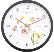 Nextime Wanduhr mit Blumenmuster und schwarzem Rahmen