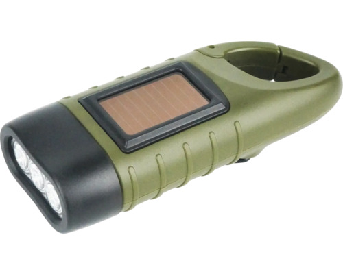 Lampe de poche solaire dynamo 10 lm portée 16 m durée d'éclairage 2 h 123x48x32 mm Lampe de poche à manivelle à énergie solaire avec mousqueton