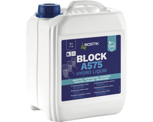 Barrière horizontale Bostik BLOCK A575 HYDRO LIQUID 5 l Bostik Block A575 Hydro Liquid dans un bidon de 5 litres