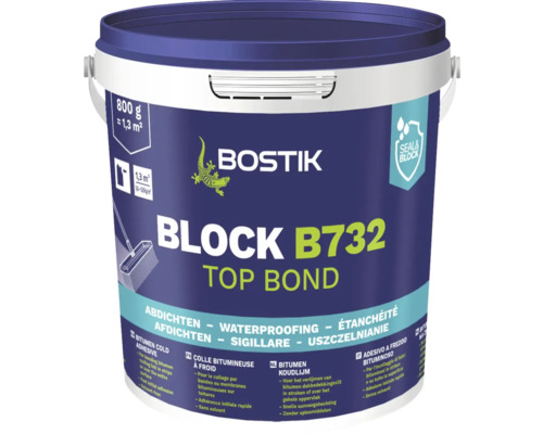 Colle bitumineuse à froid Bostik BLOCK B732 TOP BOND 800 g Seau de colle bitumineuse pour travaux d''étanchéité