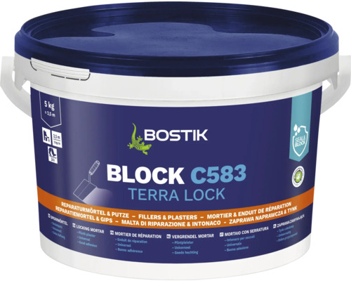 Mortier de réparation Bostik BLOCK C583 TERRA LOCK 5 kg Seau de 5 kg de mortier de réparation et d''enduit Block C583 Terra Lock de Bostik