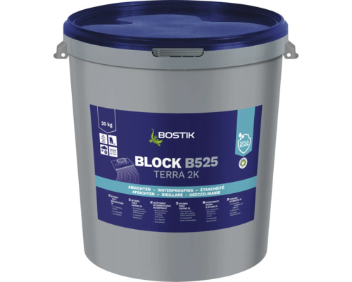 Revêtement bitumineux épais renforcé par fibres Bostik BLOCK B525 TERRA 2K+ 30 kg