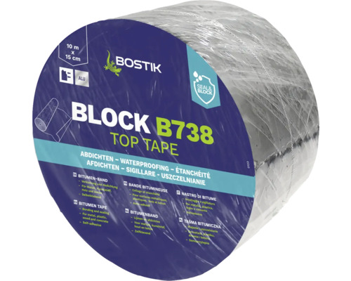 Bande bitumineuse en aluminium Bostik BLOCK B738 TOP TAPE 10 m x 15 cm