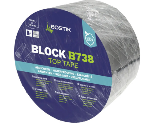 Bande bitumineuse en aluminium Bostik BLOCK B738 TOP TAPE 10 m x 7,5 cm