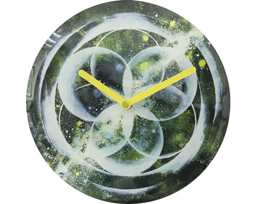 Horloge murale avec motif floral et aiguilles jaunes
