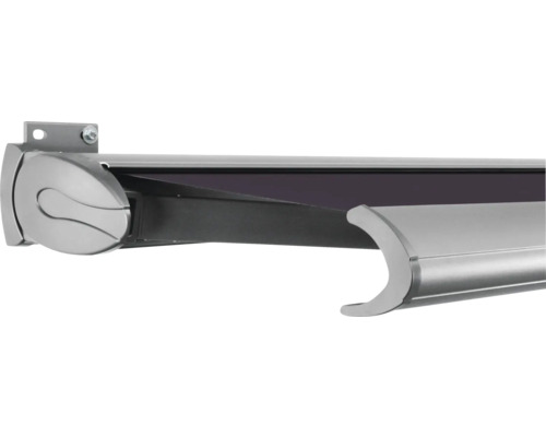 SOLUNA Kassettenmarkise Exclusiv 6x1,5 Stoff Dessin S2119 Gestell E6EV1 silber eloxiert Antrieb links inkl. Motor und Wandschalter Markise im Detailansicht