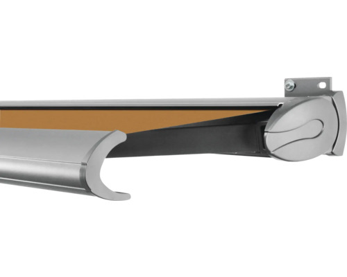 SOLUNA Kassettenmarkise Exclusiv 2x1,5 Stoff Dessin S2180 Gestell E6EV1 silber eloxiert Antrieb rechts inkl. Motor und Wandschalter