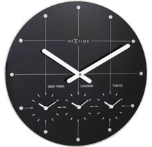 Horloge diff. fuseaux horaires Big City verre noir Ø 43 cm