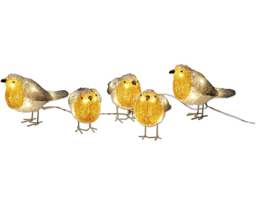 Guirlande lumineuse avec cinq figurines de rouge-gorge pour la décoration