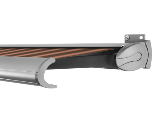 SOLUNA Kassettenmarkise Exclusiv 2x1,5 Stoff Dessin S3013 Gestell E6EV1 silber eloxiert Antrieb rechts inkl. Motor und Wandschalter