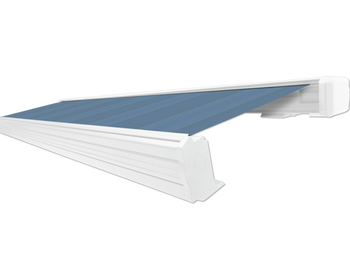 SOLUNA Kassettenmarkise Exquisit 5,5x2,5 Dessin 320916 Gestell RAL 9010 reinweiß Antrieb rechts inkl. Motor und Wandschalter