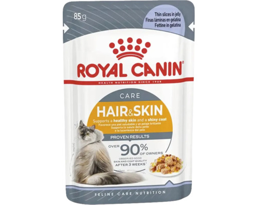 Katzenfutter nass, Royal Canin Hair & Skin in jelly, zur Unterstützung einer gesunden Haut und glänzendem Fell, in Geele, 85 g