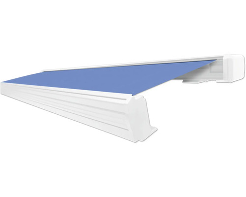 SOLUNA Kassettenmarkise Exquisit 5x2 Dessin S2828 Gestell RAL 9010 reinweiß Antrieb rechts inkl. Motor und Wandschalter