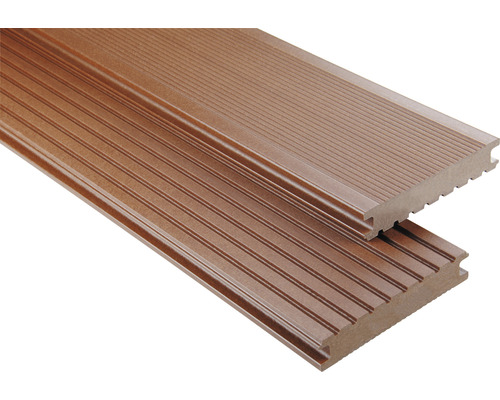 Lame de terrasse en bois composite Konsta massive marron mat 26x145 mm (au mètre à partir de 1,00 m jusqu'à 6,00 m max.)