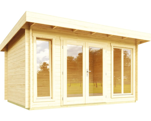 Holzgartenhaus mit Fenstern und Doppeltür