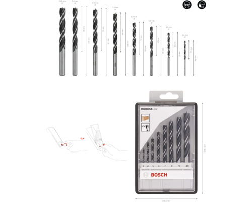 Bosch Holzbohrer Set mit verschiedenen Größen in einer Verpackung.
