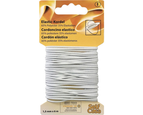 Elastic-Kordel 1,5 mm x 6 m weiß Elastikkordel, 1,5 mm x 6 m, aus 65 % Polyester und 35 % Elasthan