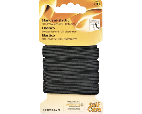 Standard-Elastikband, 12 mm x 2,2 m, aus 60 Prozent Polyester und 40 Prozent Elasthan