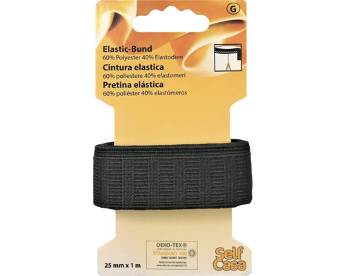 Élastique noir, 25 mm x 1 m, pour travaux textiles