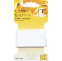 Baumwollband, 15 mm x 3 m, auf einer Verpackung
