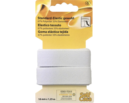 Élastique standard blanc, 18 mm x 1,25 m