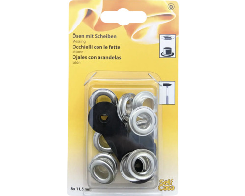 Œillets avec rondelles Ø 11,5 mm argent 8 pces Oeillets avec rondelles en laiton en blister