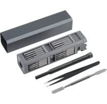 Jeu de tournevis de micromécanique avec assortiment d''embouts, pince à épiler et spatule