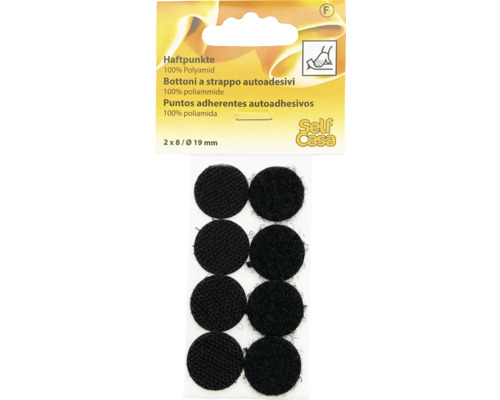 Points adhésifs Ø 19 mm noir 2x 8 pces Points de fixation auto-adhésifs en polyamide, diamètre 19 mm