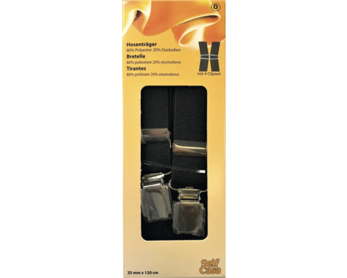 Schwarze Hosenträger mit Clips, 25 mm x 120 cm