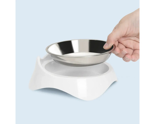 Futternapf mit Edelstahleinsatz in weißem Halter