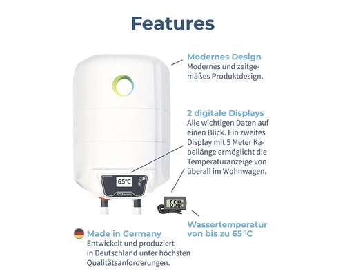 Caractéristiques du chauffe-eau avec affichage numérique et construction moderne