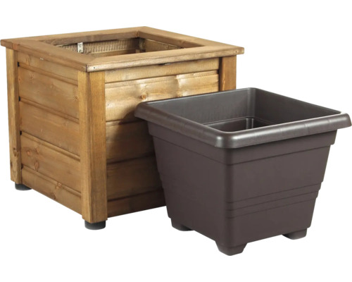Blumenkasten aus Holz mit Kunststoffeinsatz