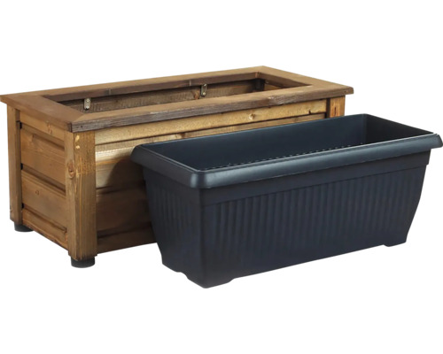 Blumenkasten aus Holz mit Kunststoffeinsatz