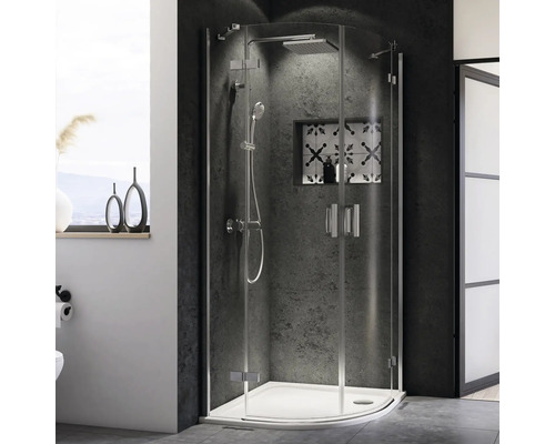 Douche ronde avec porte pivotante Breuer Panorama R550 90x90 cm verre transparent profilé couleur chrome