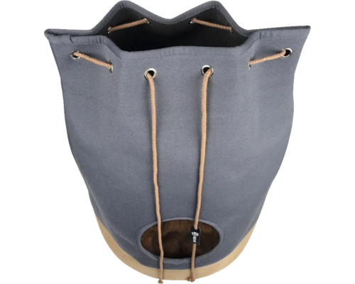 Panier pour chat gris avec cordon de serrage