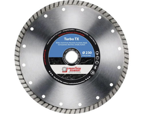 Disque à tronçonner diamanté Profitech Diamant Turbo TX Ø 115x22,23 mm Disque diamant Turbo TX, diamètre 230 millimètres