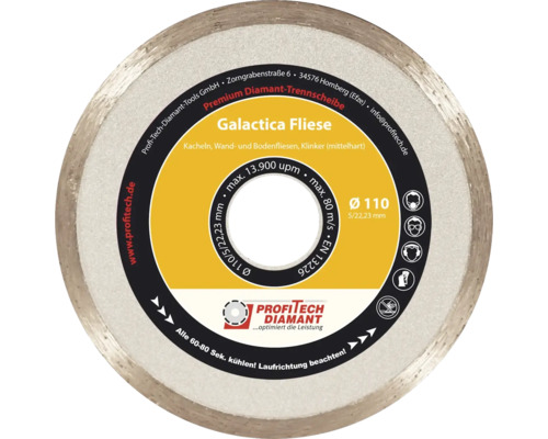 Disque à tronçonner diamanté Profitech Diamant Galactica Ø 110x22,23 mm Galactica Fliese Disque à tronçonner diamant premium pour carrelages, carreaux muraux et carreaux de sol avec un diamètre de 110 millimètres