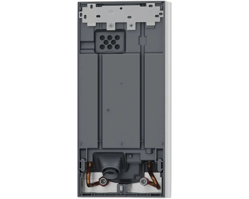 Rückansicht eines Wasserheizers mit Rohranschlüssen