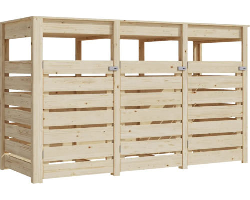 Dreifache Mülltonnenbox aus Holz für den Außenbereich
