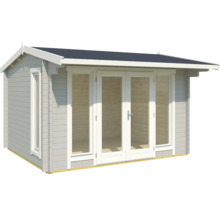 Gartenhaus aus Holz mit Fenstern und Doppeltür