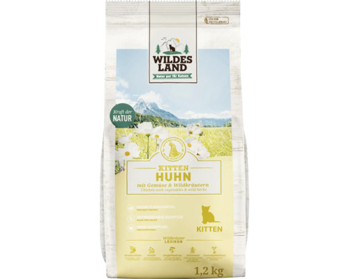 Croquettes pour chat WILDES LAND poulet Kitten avec légumes et herbes sauvages avec des supers aliments précieux, sans céréales, sans gluten 1,2 kg