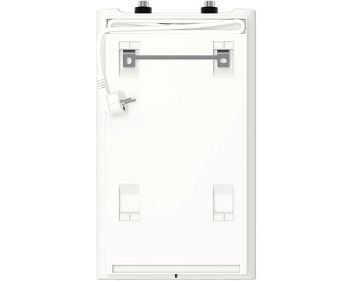 Vue arrière d''un chauffe-eau blanc avec câble d''alimentation et suspension