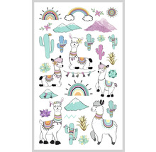 Feuille d''autocollants avec des motifs de lamas, cactus, arcs-en-ciel et montagnes