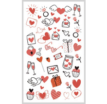 Feuille d''autocollants avec des motifs de cœurs et des symboles romantiques