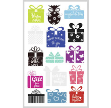 Graphique avec différents motifs de boîtes cadeaux avec des inscriptions