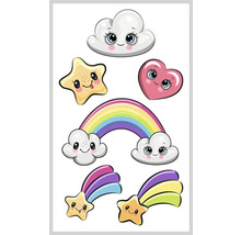 Illustration von Wolken, Sternen, Herz und Regenbogen