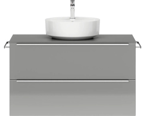 Set de meubles de salle de bains NOBILIA Programm 3 lxhxp 101 x 59,1 x 48,7 cm couleur de façade gris haute brillance avec vasque à poser barre de prise chrome mat 436