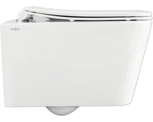 WC suspendu à bride ouverte et logo Jungborn.